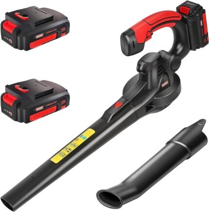 The MZK garden tools cordless leaf blower, designed for efficient leaf removal with 5-speed settings.
