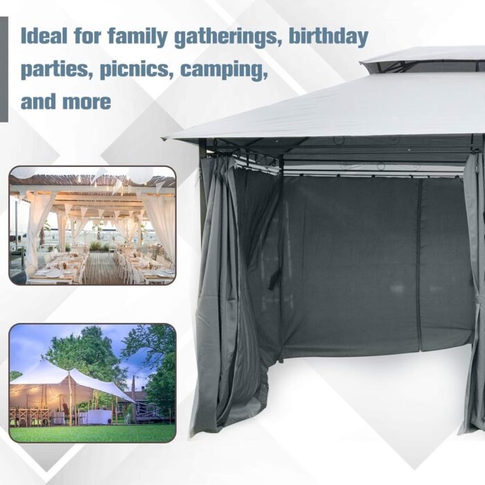 Close-up of the double-tier roof on the Gazebo Canopy, allowing airflow while blocking sun and rain.