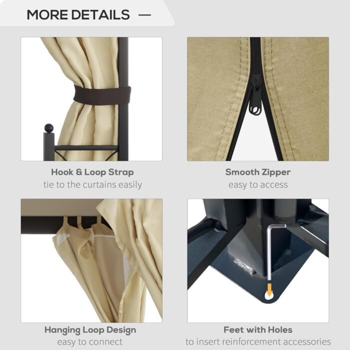 Ground stakes and expansion screws ensure the outdoor gazebo is safely anchored on soft or hard surfaces.