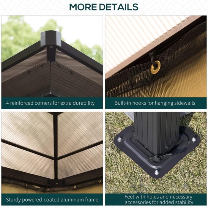 Durable aluminum frame of the hardtop gazebo ensures stability.