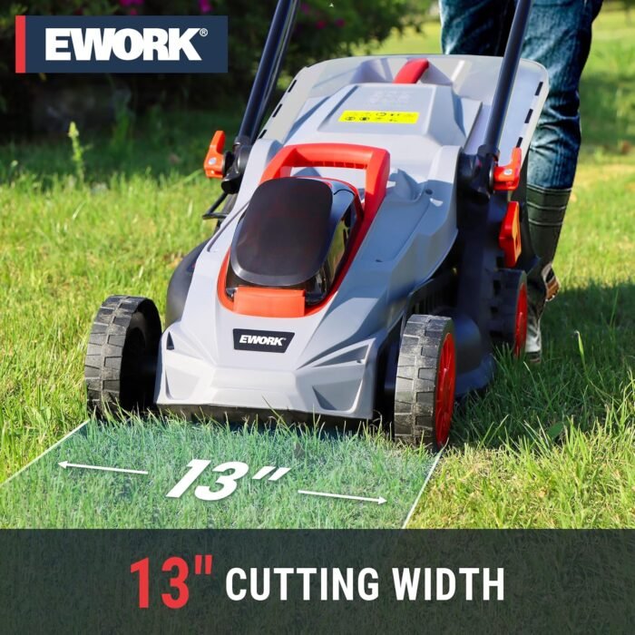 The electric lawn mower comes with a 9-gallon grass collection bag for minimal emptying.