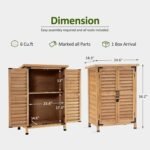 Small tool shed displaying the compact dimensions (24.6" x 18.3" x 38.2") perfect for a porch, patio, or small yard.